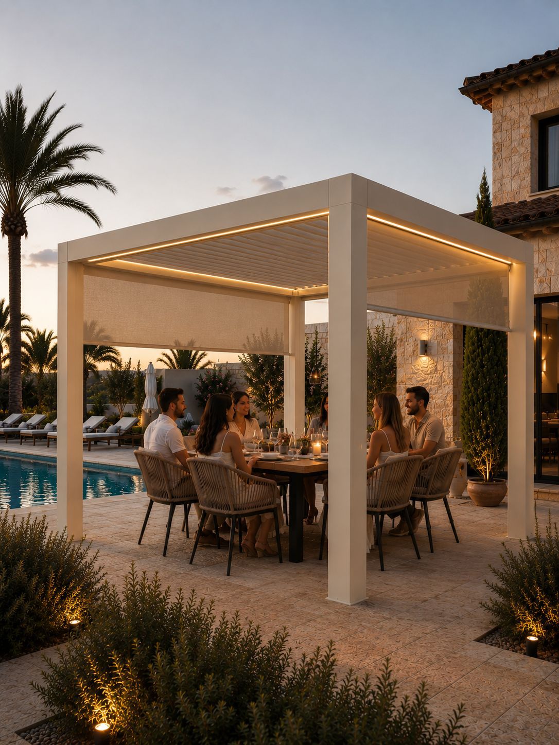 The Aristo Pergola as a standalone bioclimatic structure on a Mediterranean villa terrace