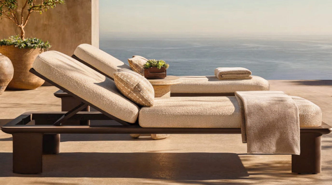 Aluminium sun loungers on a Mediterranean terrace
